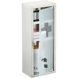 Relaxdays - Armoire à pharmacie, 3 compartiments pratiques, mélange de matériaux, h x l x p : 45 x 18 x 12 cm, argentée