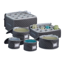 Boîte de rangement pour la vaisselle, set de 6, pour 12 assiettes, verres et tasses, rembourrée, gris - Relaxdays