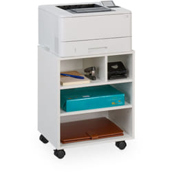 Caisson de bureau, 4 compartiments ouverts, roulettes, h x l x p : 49 x 40 x 30 cm, blanc - Relaxdays