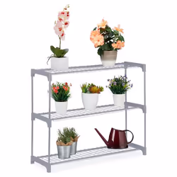 Relaxdays Étagère à plantes 3 niveaux pour vos trésors verts métal et plastique H x L x P : 79 x 91 x 28 cm grise