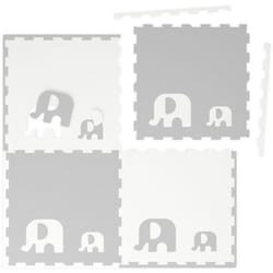 Relaxdays - Tapis de jeu, puzzle, 12 pièces, avec bordure, motifs éléphants, en mousse, sans polluants, gris/blanc