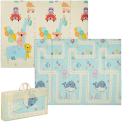 Relaxdays - Tapis de jeu pliable pour enfants, sans polluants, 200 x 150 cm, mousse, girafes, baleines, multicolore
