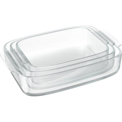 Plat à four, lot de 3 (3 tailles), rectangulaire, pour vos lasagnes ou votre gratin, transparent - Relaxdays