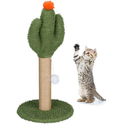 Griffoir pour chat en forme de cactus, HxD : env. 59x31 cm, tronc à gratter en lin, avec balle, multicolore - Relaxdays
