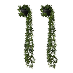 Relaxdays Plantes Artificielles Suspendues Lot de 2 Eucalyptus Réaliste en Pot Décor pour intérieur Vert/Noir