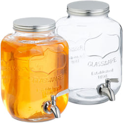 Relaxdays Distributeur de boisson, lot de 2, volume : 4 litres, robinet et couvercle, pour la limonade, transparent