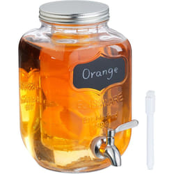 Relaxdays - Distributeur de boisson, avec tube pour fruits ou glaçons, robinet et couvercle, transparent