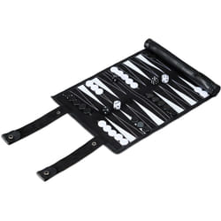 Relaxdays - Set complet pour jouer au backgammon, à enrouler, dimensions plateau lp : 32x26 cm, similicuir, noir