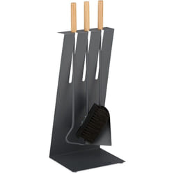 Relaxdays - Valet de cheminée, tisonnier, pelle, balai, set pratique de 4 pièces, design moderne, gris et nature