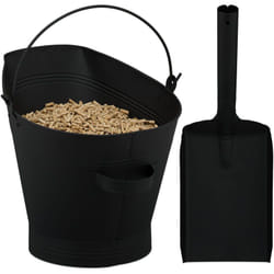 Relaxdays - Seau à cendres avec pelle, 11 litres, accessoires de cheminée, récipient à cendres avec anse, en fer, noir