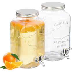 Distributeur de boisson, lot pratique de 2, robinet et couvercle, pour la limonade, transparent - Relaxdays