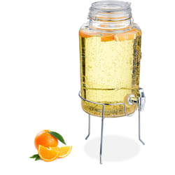 Distributeur de boisson, avec support et robinet, 5 litres, pour votre limonade, transparent - Relaxdays