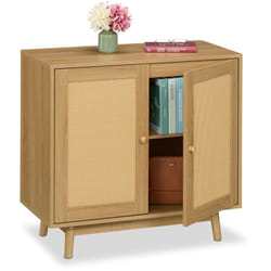 Meuble de rangement, 2 compartiments, h x l x p : 75 x 80 x 40 cm, pour la cuisine ou le salon, nature - Relaxdays