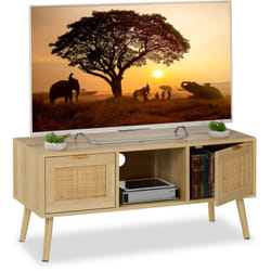 Relaxdays - Meuble tv, Commode télévision, aspect bois et rotin, jusqu'à 43 pouces, bois, HxLxP: 45,5x100x40 cm, naturel