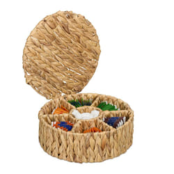 Boite à thé, 7 compartiments, pour sachets de thé/sucre, aspect tressé, eichhornia, HxD : 11,5 x 28 cm, nature - Relaxdays