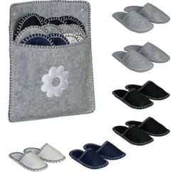 Lot de 6 paires de pantoufles pour les invités, semelle antidérapante, feutre, pochette pratique, multicolore - Relaxdays