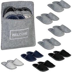 Relaxdays - Lot de 6 paires de pantoufles pour les invités, semelle antidérapante, feutre robuste, pochette, multicolore