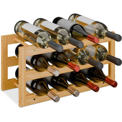 Relaxdays - Casier à vin, Rangement pour 12 bouteilles, étagère vin, hlp: 28 x 56 x 24 cm, cave, cuisine, bambou, nature