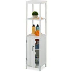 Relaxdays - Armoire de salle de bain, h x l x p : 129 x 30 x 30 cm, 4 compartiments, mdf, étagère wc étroit, blanche