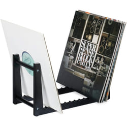 Relaxdays - Support pour disques vinyles, en bambou, avec 12 rainures pour 50 lp, h x l x p : 19,5 x 35 x 17 cm, noir