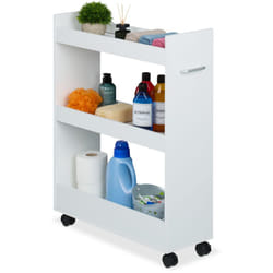 Relaxdays - Chariot de niche, 3 compartiments, h x l x p : 78 x 21,5 x 63 cm, mdf, Étagère à roulettes, blanc