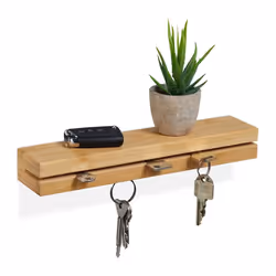 Relaxdays Support de clés magnétique en bambou avec étagère L : 295 cm rangement mural couleur naturelle