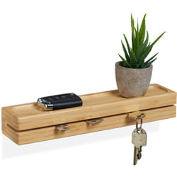 Relaxdays - support de clés, Porte-clés avec étagère, bambou, largeur : 29,5 cm, rangement mural, natural