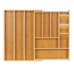 Relaxdays - Range-couverts, Boîtes à couverts extensible, 8-11 compartiments, 5,5 x 32-54 x 42 cm, bambou & mdf, naturel