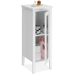 Relaxdays - Meuble de salle de bain, HxLxP: 81 x 30 x 33 cm, colonne toilette étroite, 2 étagères, avec porte, mdf, blanc