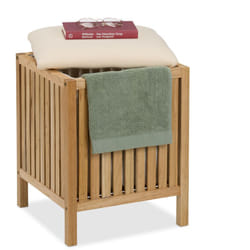 Tabouret avec rangement, capacité : 30 litres, h x l x p : 51 x 38 x 38 cm, nature et beige - Relaxdays