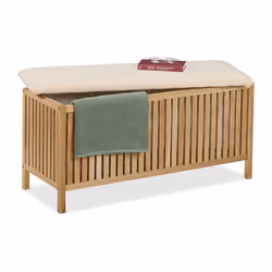 Relaxdays Banc avec rangement meuble à linge capacité : 100 l H x L x P : env. 50 x 100 x 38 cm nature et noir