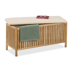 Relaxdays Banc avec rangement meuble à linge capacité : 100 l H x L x P : env. 50 x 100 x 38 cm nature et noir