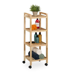 Relaxdays Étagère de salle de bain bois avec roulettes 4 niveaux HLP : 97x35x31 cm aussi pour la cuisine nature