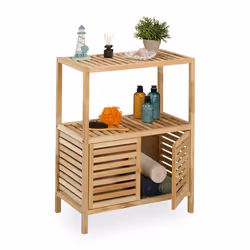 Relaxdays Étagère de salle de bain en bois de noyer 86 x 675 x 355 cm armoire avec 2 portes 2 niveaux naturel