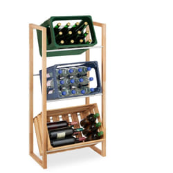 Relaxdays - Rangement caisses boissons, HxLxP: 112x58x32 cm, support bouteilles pour 3 bacs, bois & métal, nature/argenté