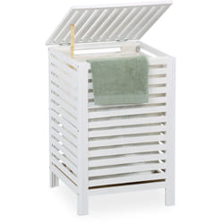 Relaxdays - Cofftre à linge, couvercle, sac amovible, capacité : 63 litres, h x l x p : 65,5 x 45 x 45 cm, blanc