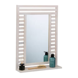 Relaxdays - Miroir mural, surface de rangement, cadre en bois de noyer, dimensions totales hlp : 70 x 50 x 12 cm, blanc