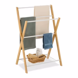 Relaxdays Porte-serviettes 4 barres étagère bambou et fer pour la salle de bain ou la cuisine nature et blanc