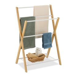 Relaxdays Porte-serviettes 4 barres étagère  bambou et fer pour la salle de bain ou la cuisine nature et blanc