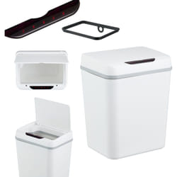 Relaxdays - Poubelle de salle de bain, avec capteur, 9 litres, couvercle automatique, support pour sac, plastique, blanc