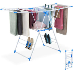 Tendoir à linge, tancarville pliable, 2 étages pratiques, h x l x p : 99 x 155 x 61 cm, blanc et bleu - Relaxdays