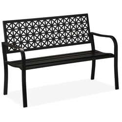 Relaxdays - Banc de jardin, pour deux personnes, en acier, design géométrique, h x l x p : 85 x 127 x 62 cm, noir
