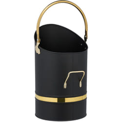 Charbonnière, 12 litres, fer, avec anse et poignée, seau à charbon, cheminée ou grill, à remplir, noire/dorée - Relaxdays