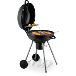 Relaxdays - Barbecue rond, ø 53 cm, 2 grilles, thermomètre, cendrier, gril à charbon mobile, bbq sur roues, smoker, noir