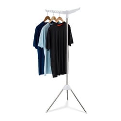 Relaxdays Séchoir à linge sur cintres, pliable, 27 cintres, 3 bras pivotants, 150 cm, argent/blanc