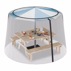 Relaxdays Moustiquaire parasol 250-300 cm extérieure mailles serrées ajustable protection contre insectes noir