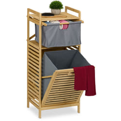 Relaxdays - Meuble à linge, sac de capacité 30 litres, bambou et polyester, h x l x p : 95 x 40 x 33 cm, nature et gris