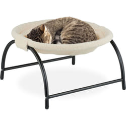 Relaxdays - Lit surélevé pour votre chat, siège moelleux et armature solide, h x l x p : 25 x 45 x 42 cm, beige et noir