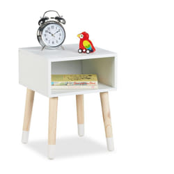 Relaxdays - Table de chevet, pour l'enfant, case pratique, bois de pin et mdf, 4 pieds, hlp 40x30x30 cm, blanc et nature