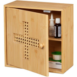 Relaxdays - Armoire à pharmacie, à poser, croix décorative, 2 compartiments, h x l x p : env. 28 x 28 x 16 cm, nature